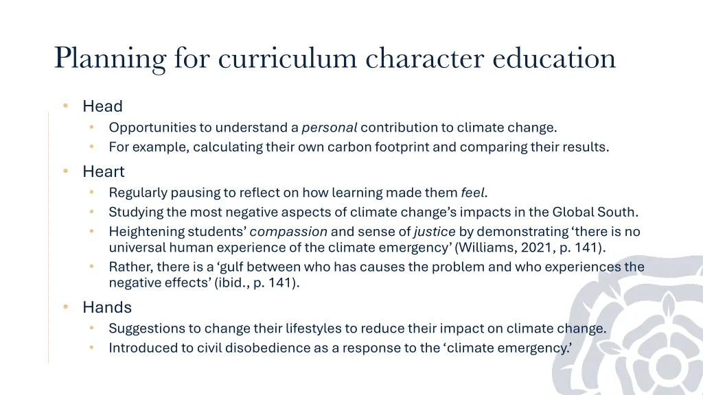 planning for curriculum character education