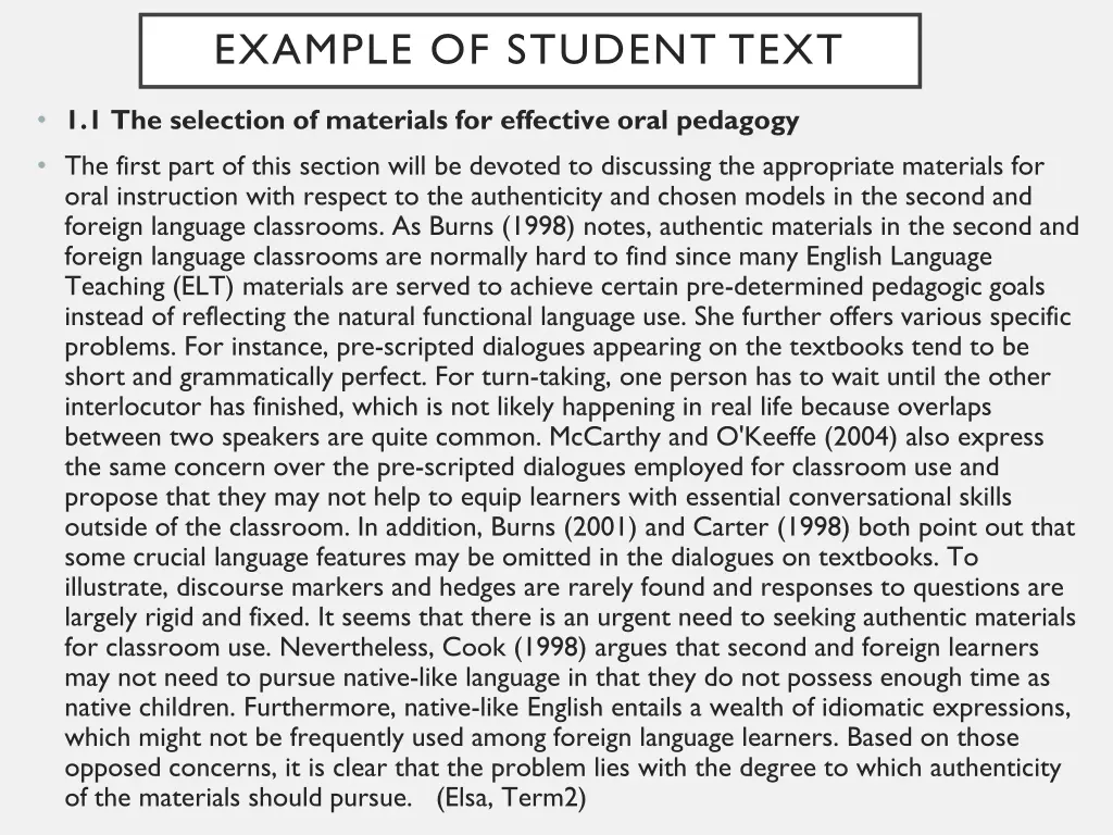 example of student text