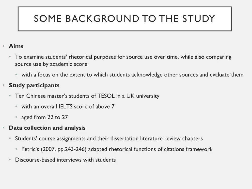 some background to the study