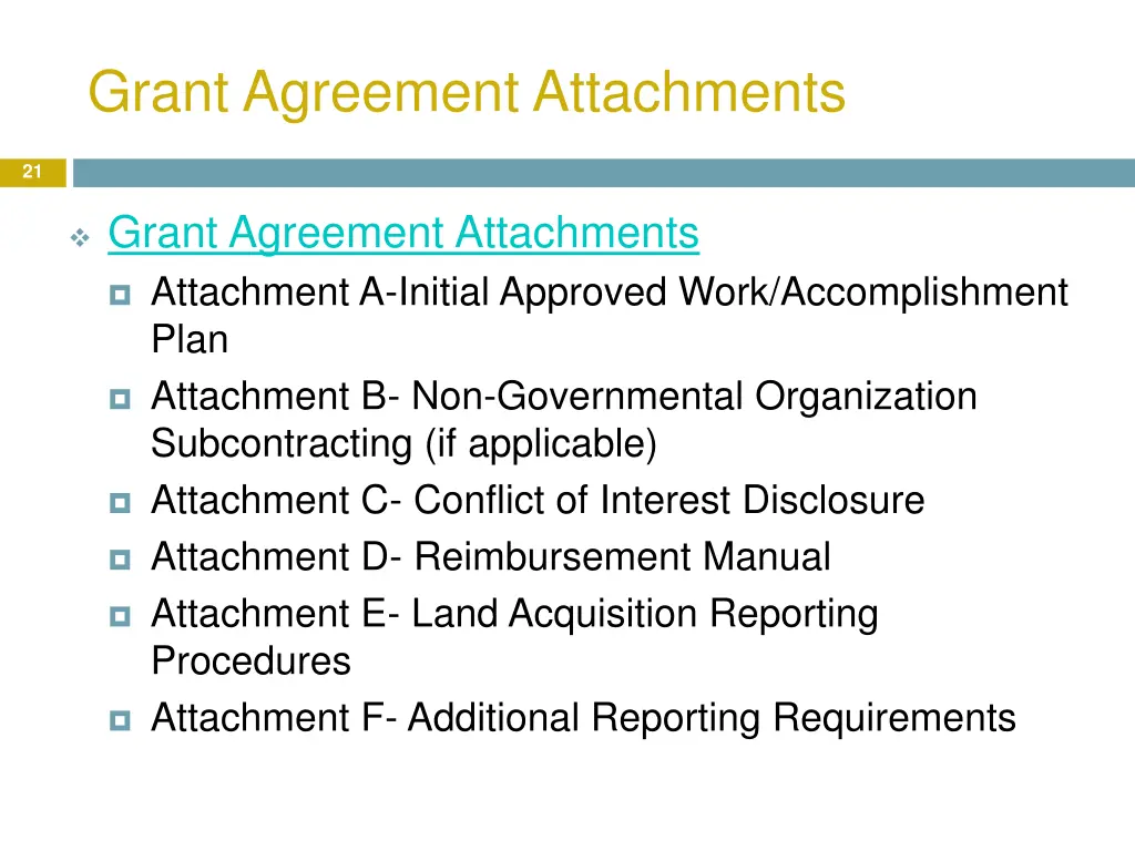 grant agreement attachments 1