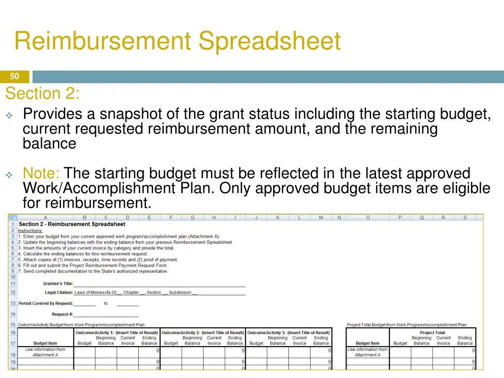 reimbursement spreadsheet