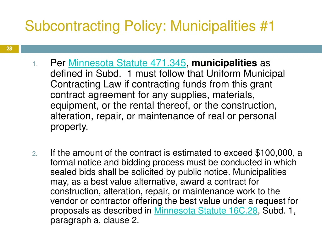 subcontracting policy municipalities 1