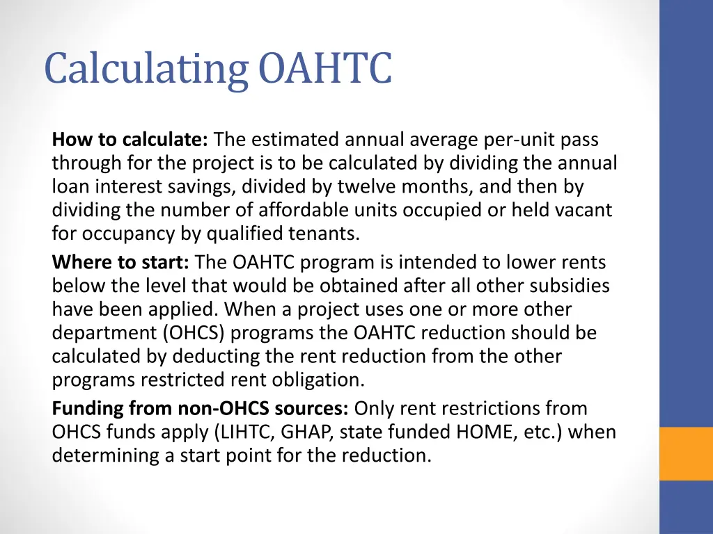 calculating oahtc