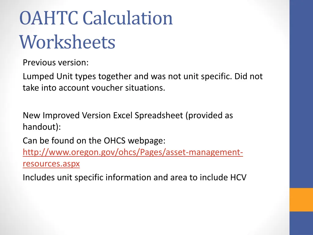 oahtc calculation worksheets