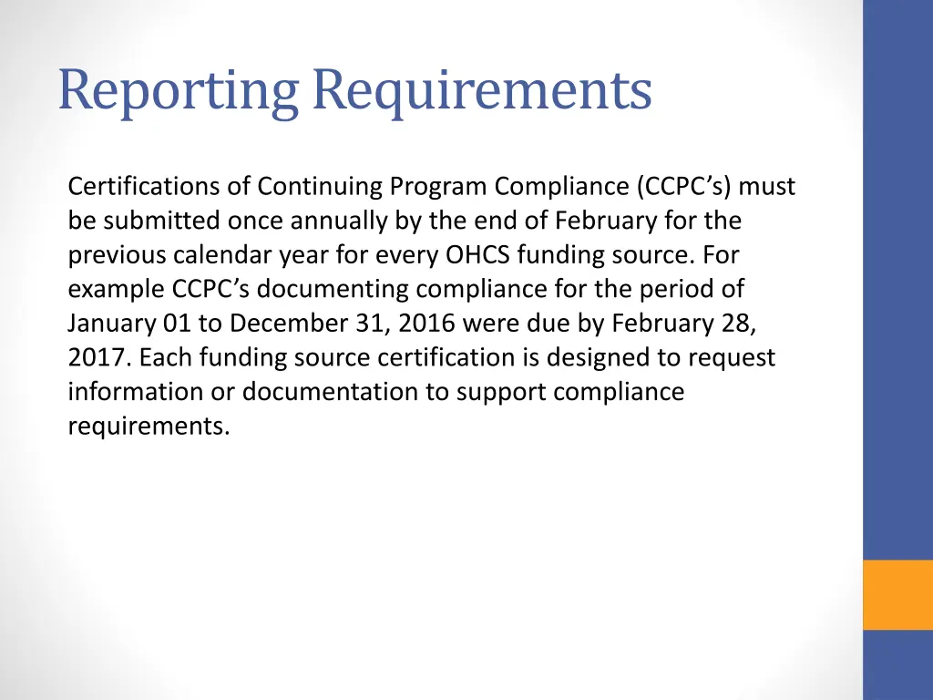 reporting requirements