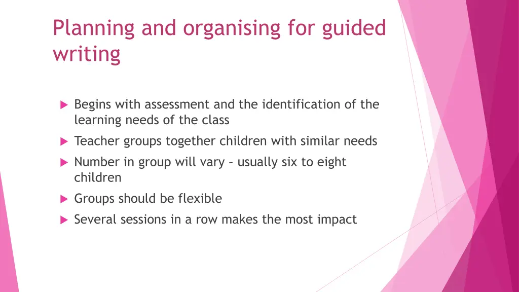 planning and organising for guided writing