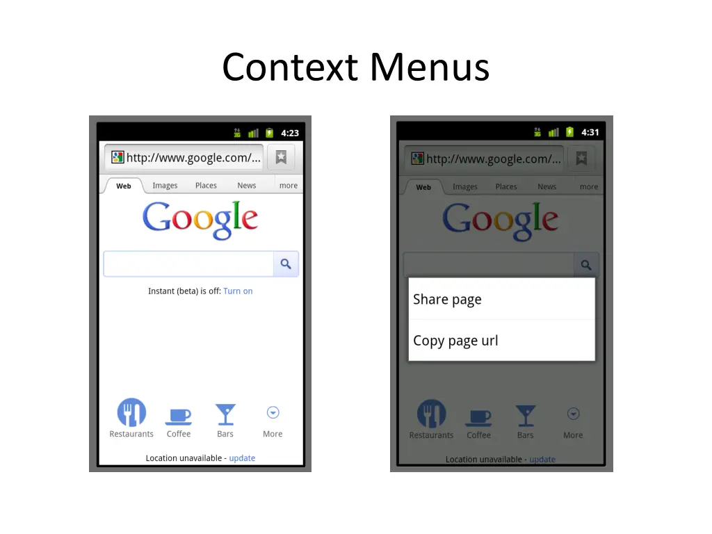 context menus