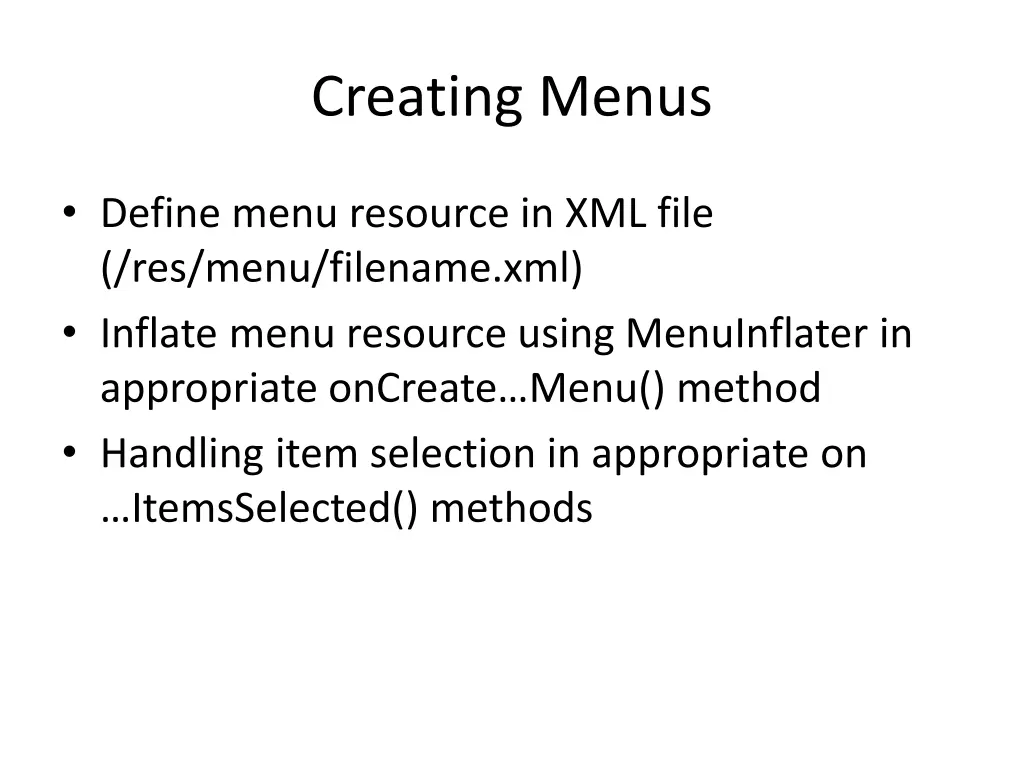 creating menus