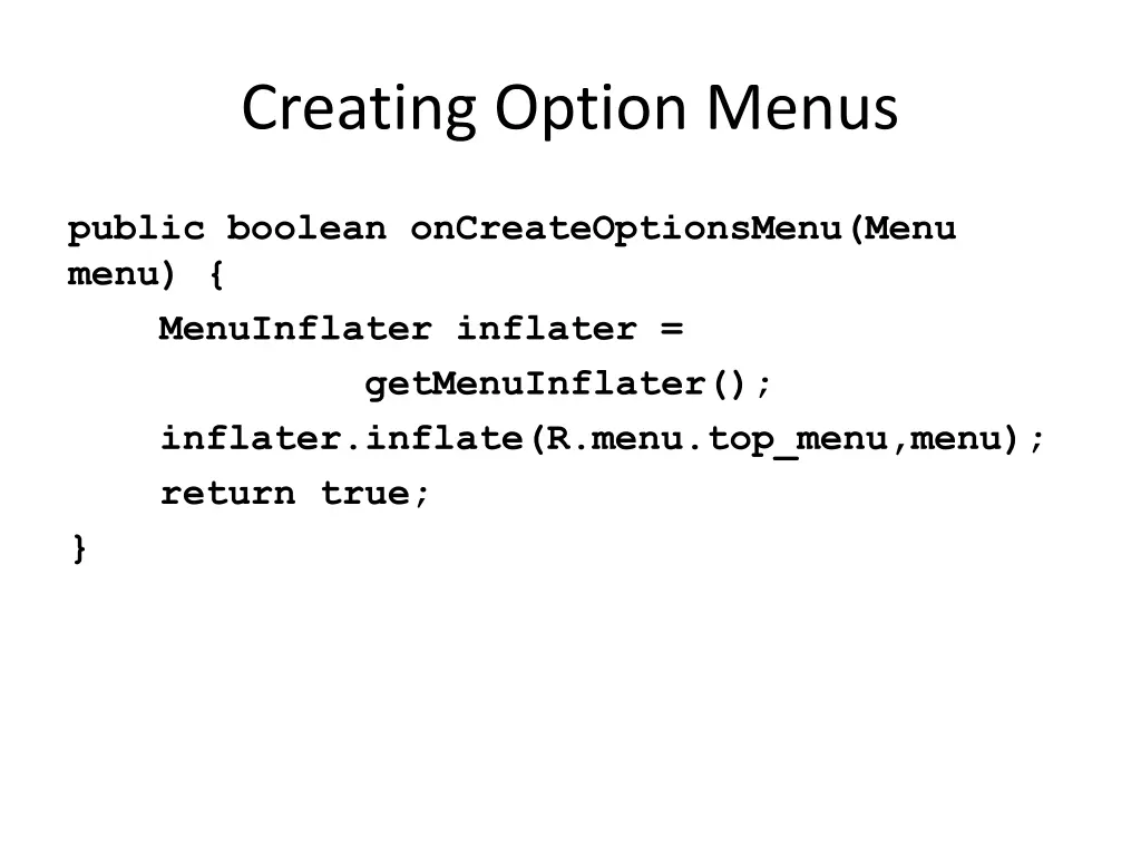 creating option menus