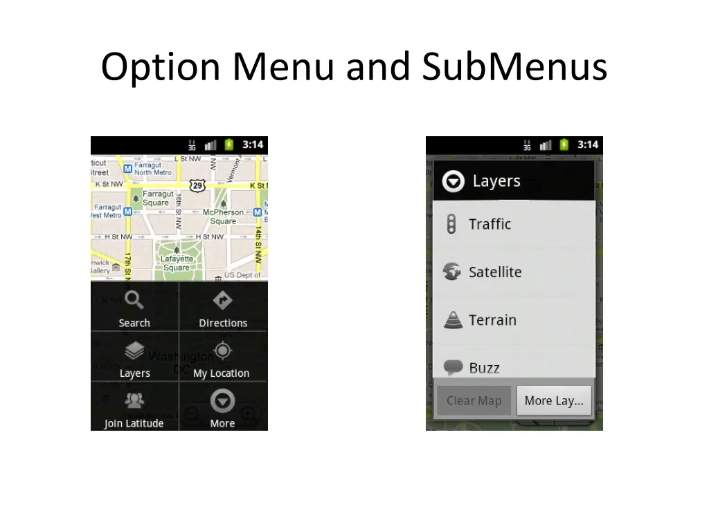 option menu and submenus