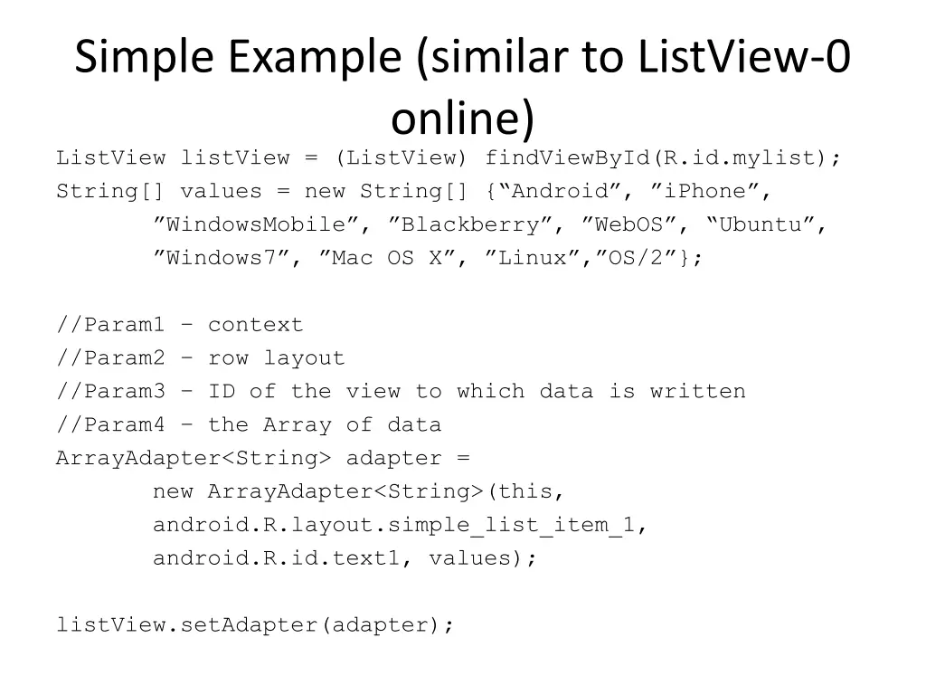 simple example similar to listview 0 online