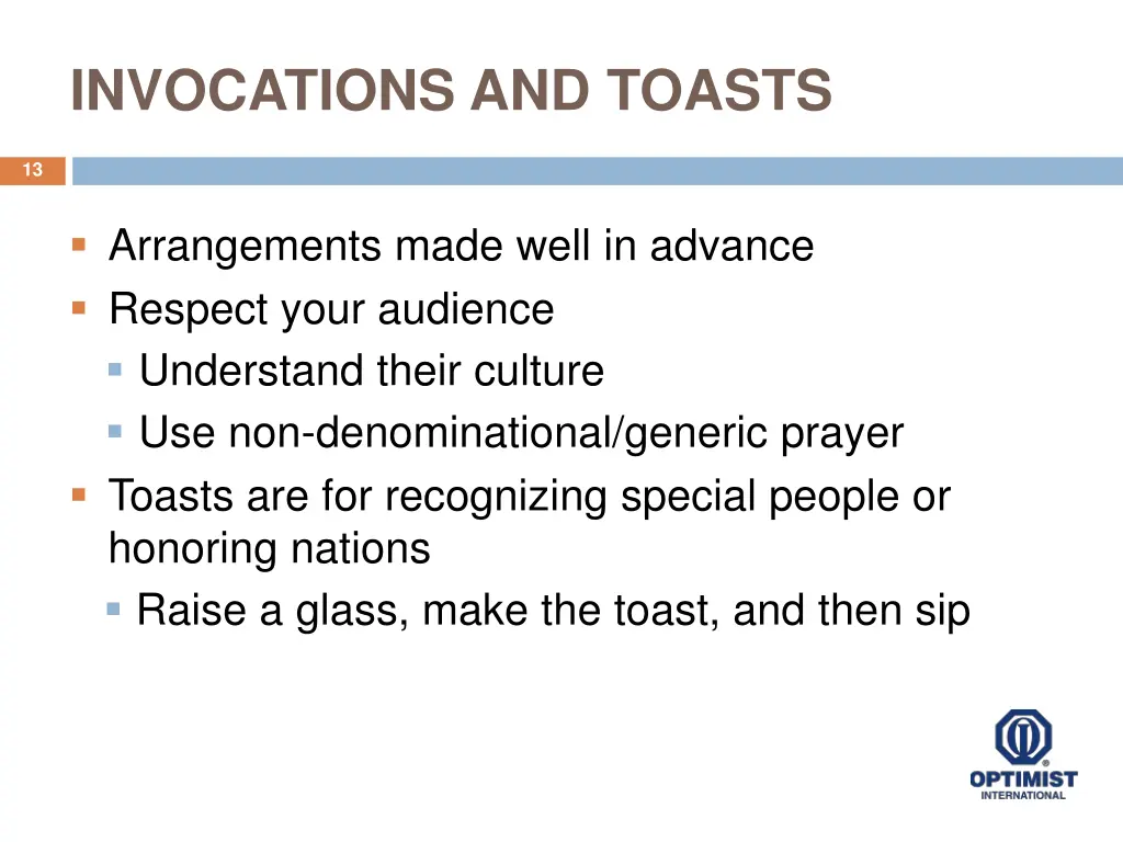 invocations and toasts