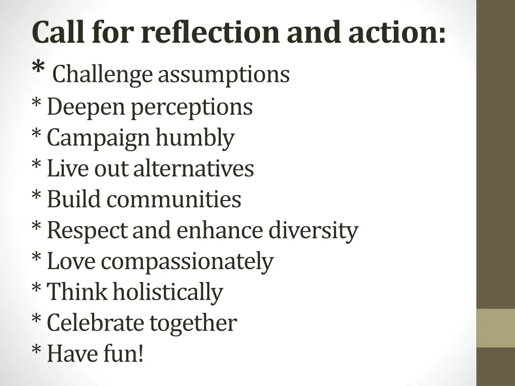 call for reflection and action challenge