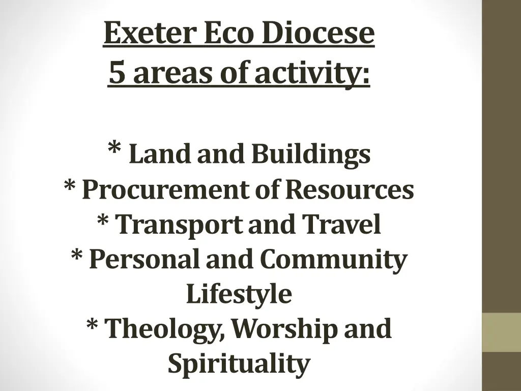 exeter eco diocese 5 areas of activity