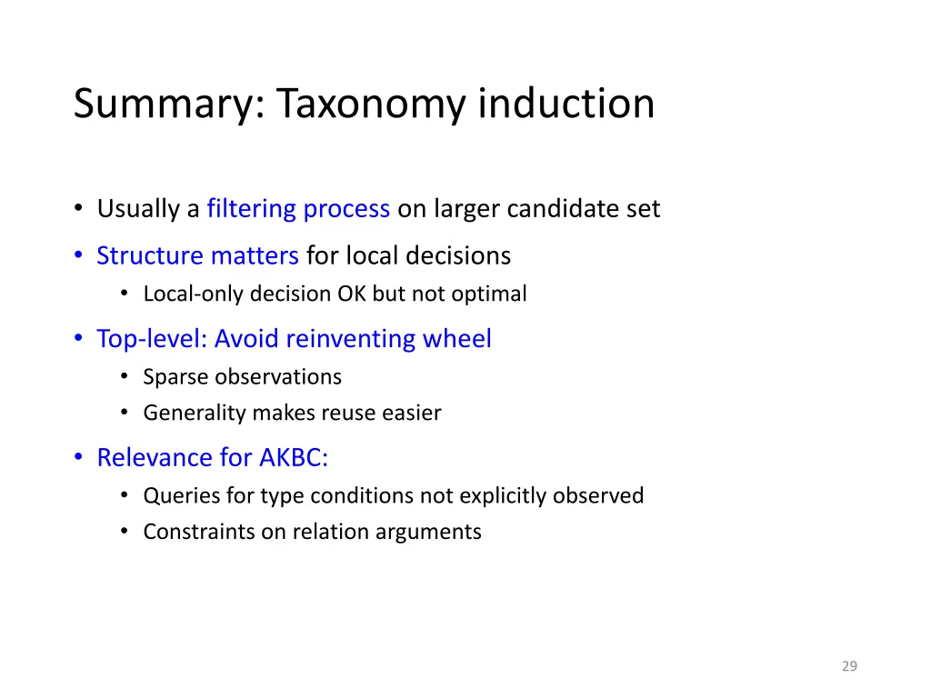 summary taxonomy induction