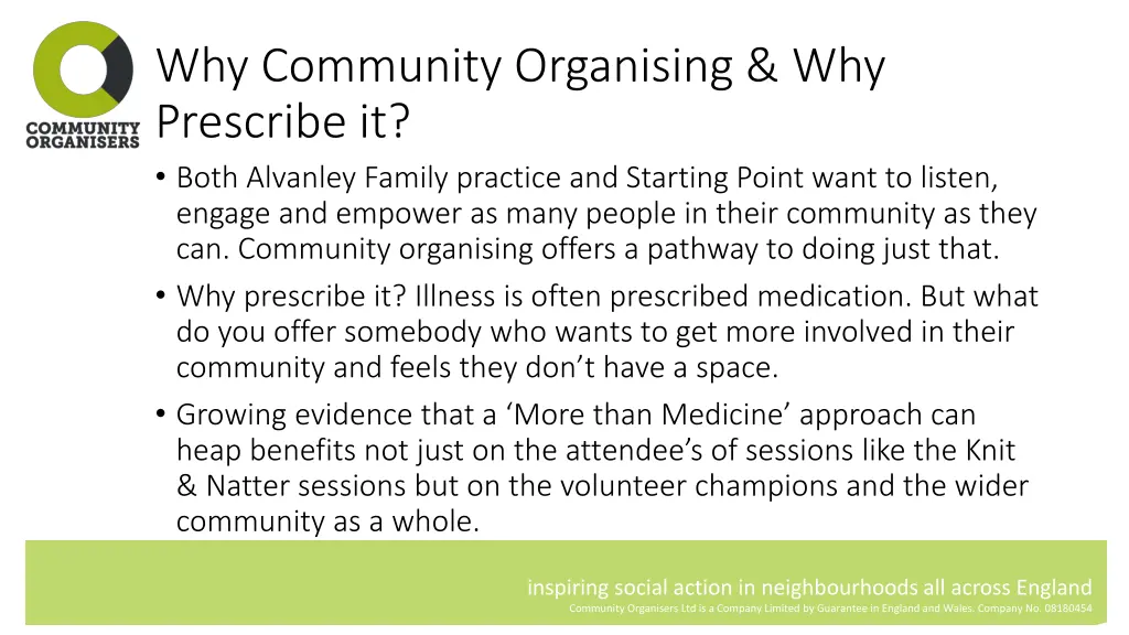 why community organising why prescribe it both