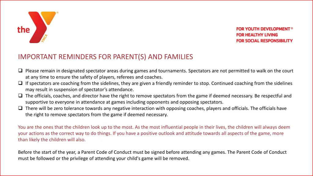 important reminders for parent s and families