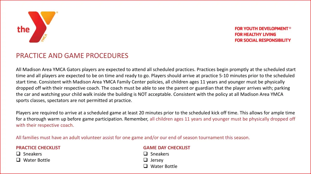 practice and game procedures