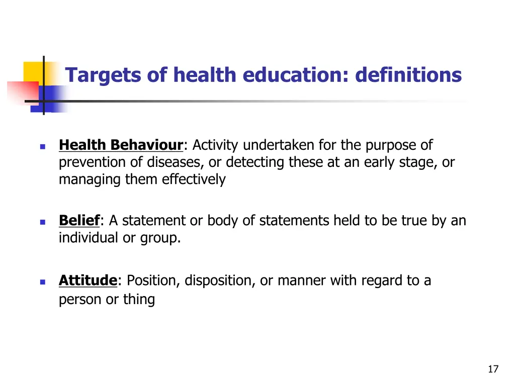 targets of health education definitions