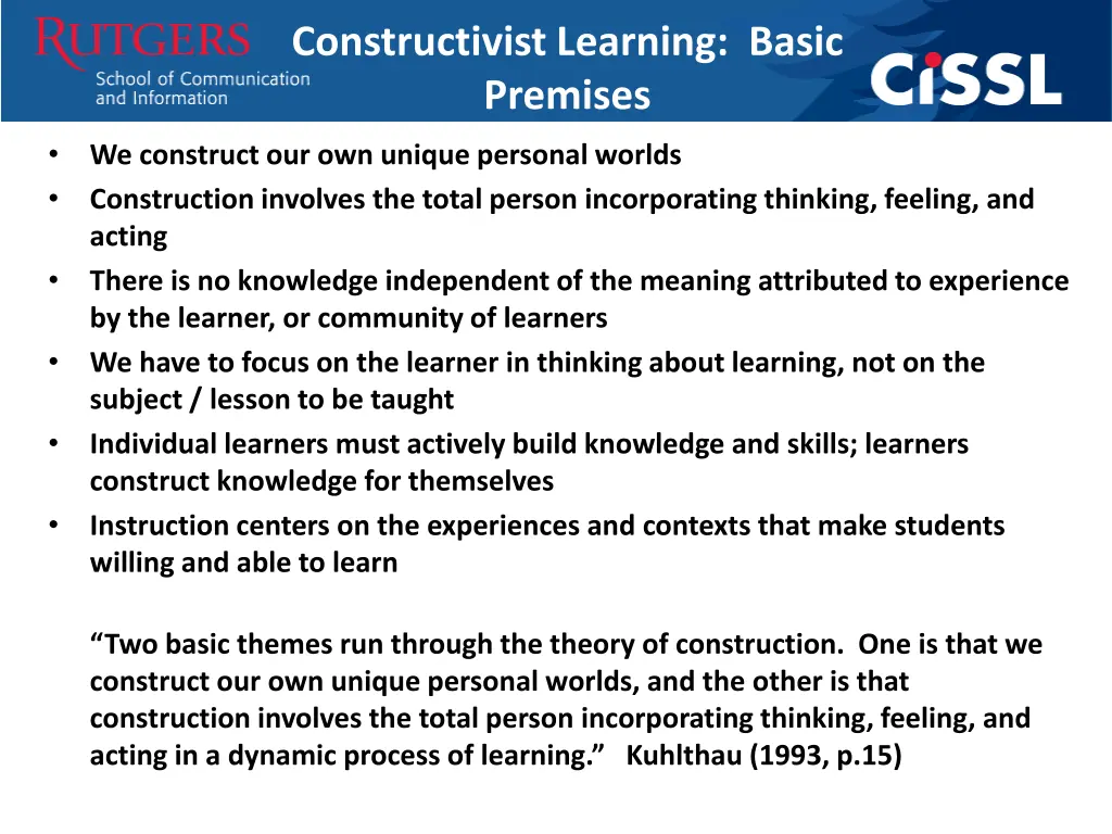 constructivist learning basic premises