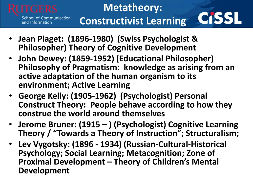 metatheory constructivist learning