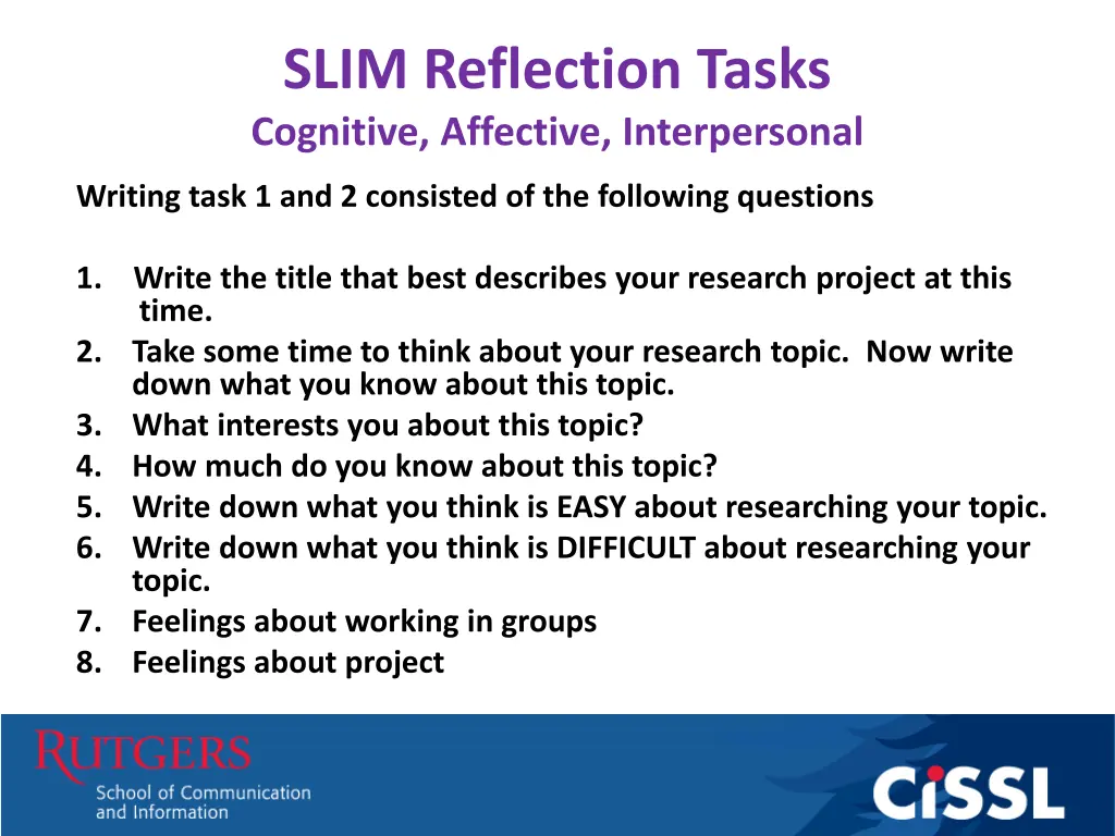 slim reflection tasks cognitive affective