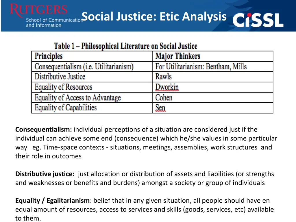 social justice etic analysis