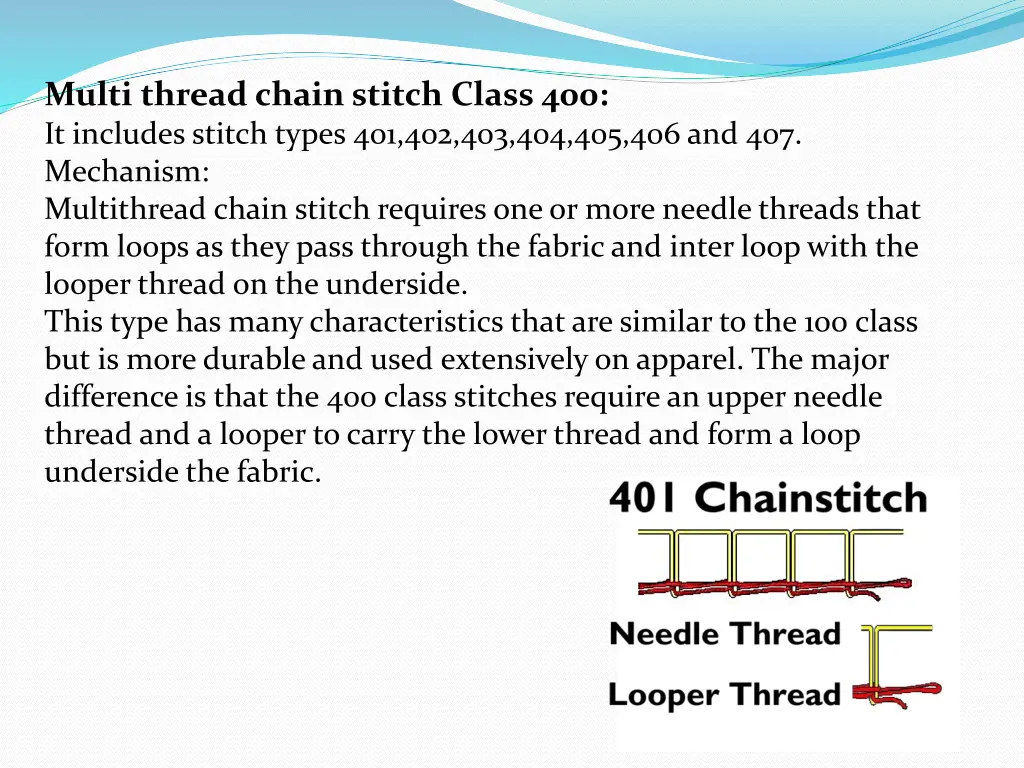 multi thread chain stitch class 400 it includes