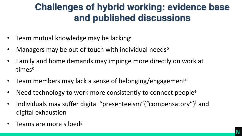 challenges of hybrid working evidence base