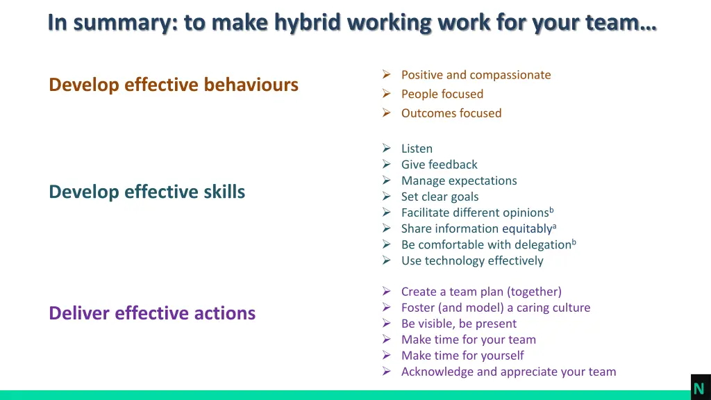 in summary to make hybrid working work for your