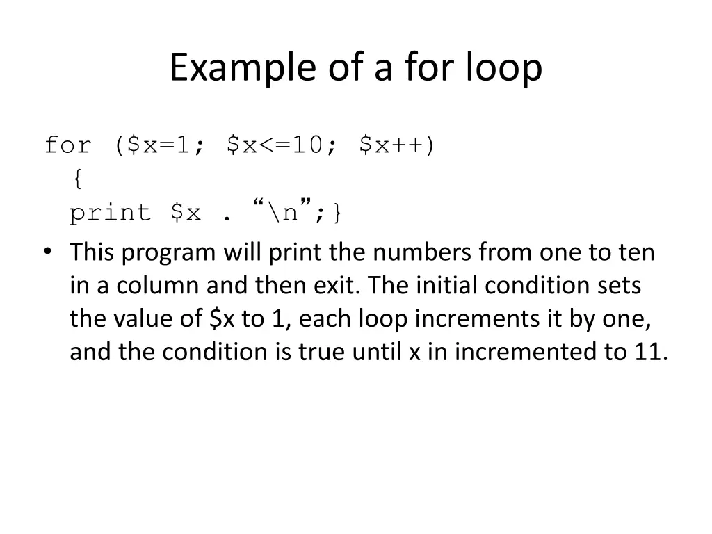 example of a for loop