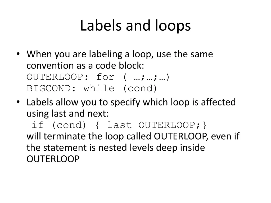 labels and loops