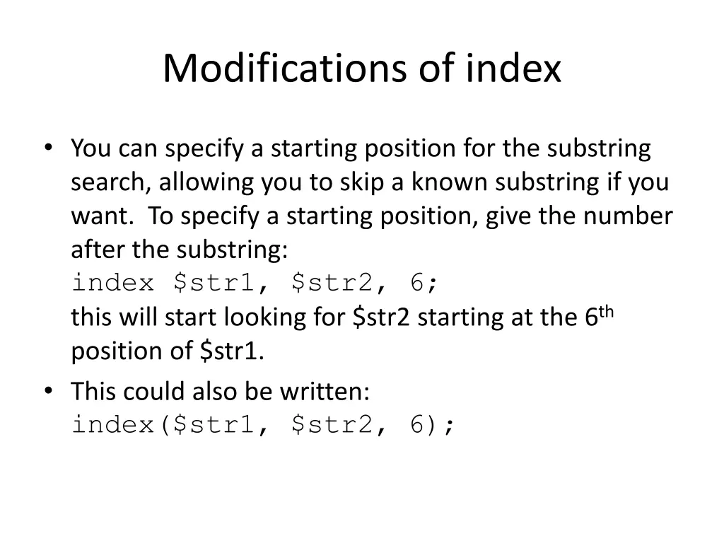 modifications of index