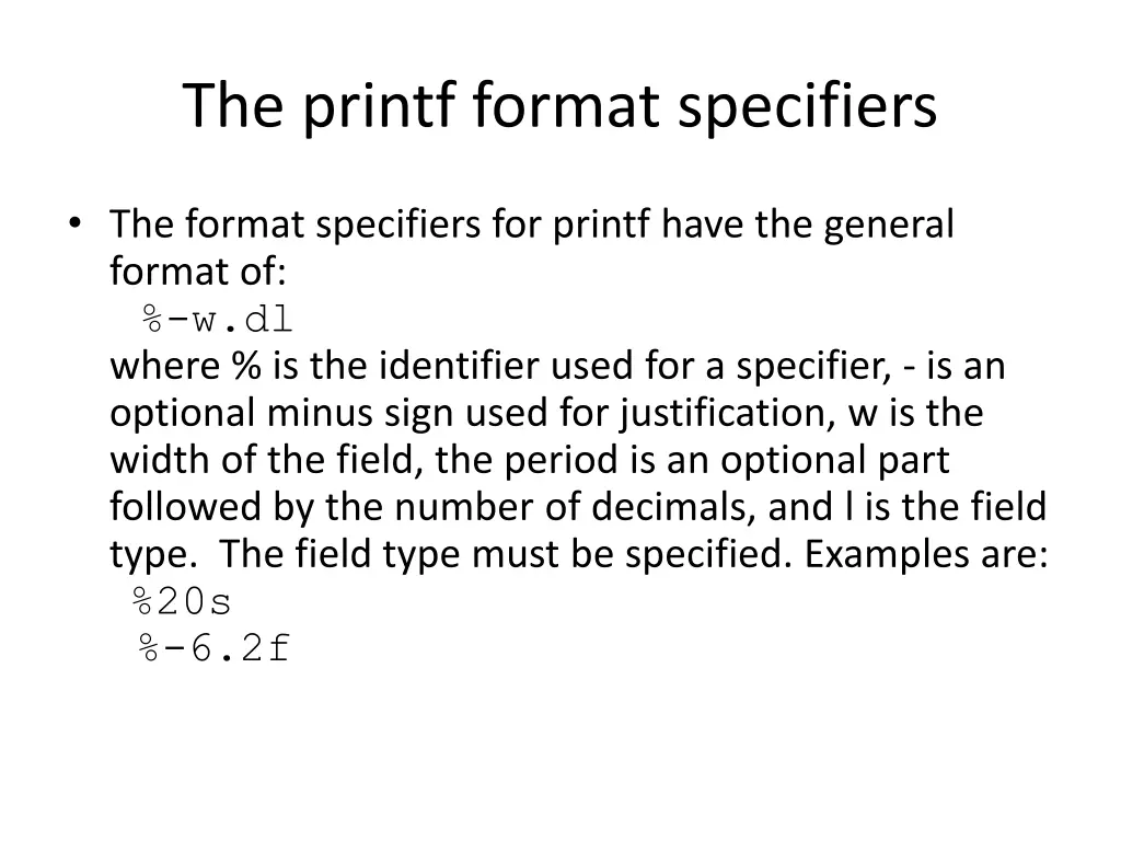 the printf format specifiers