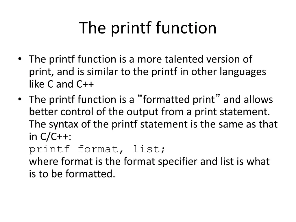 the printf function 1