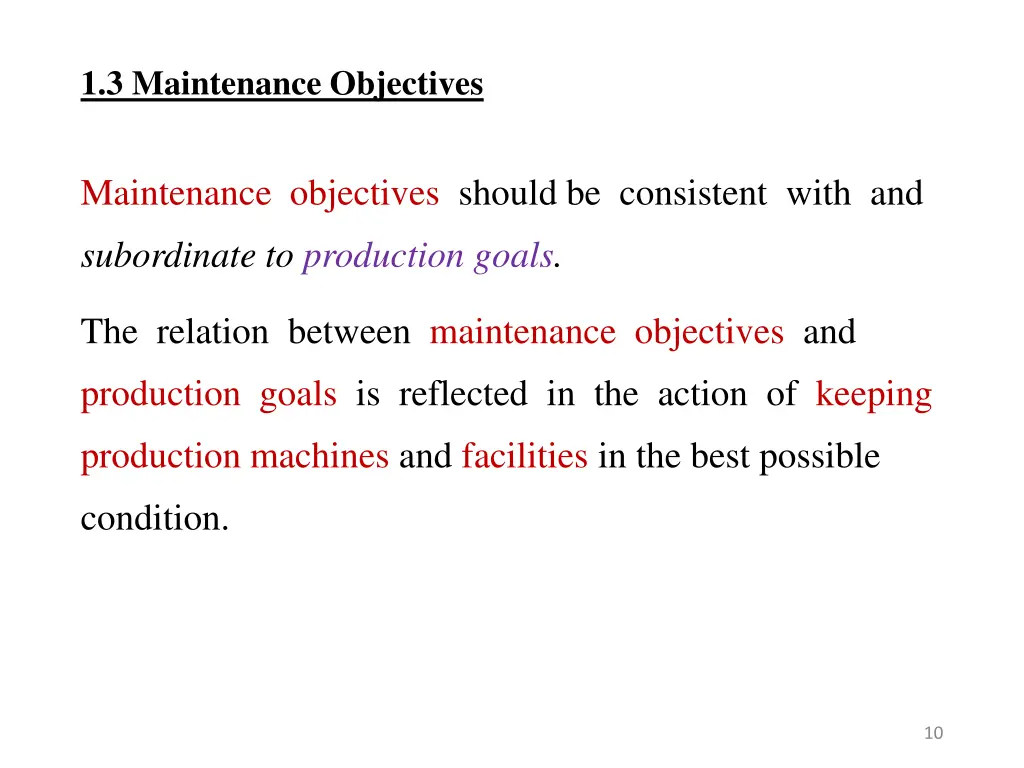 1 3 maintenance objectives