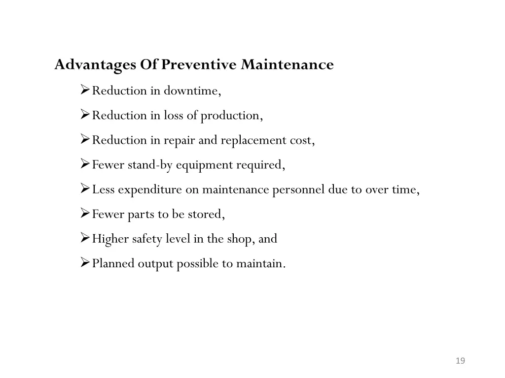 advantages of preventive maintenance reduction