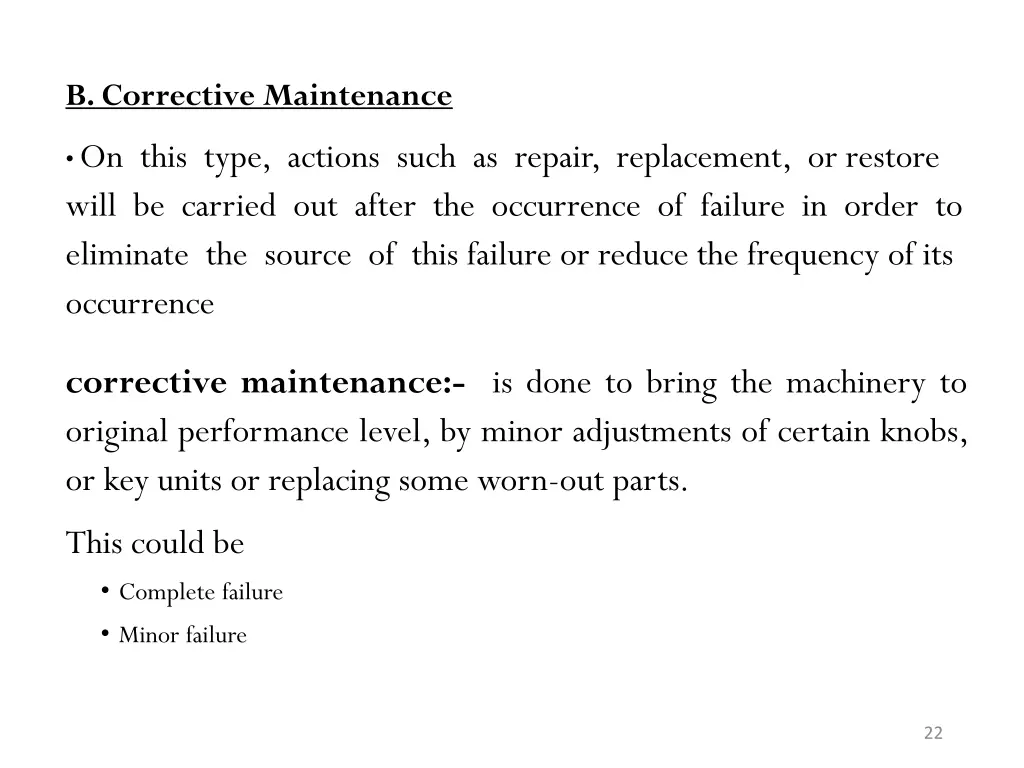 b corrective maintenance