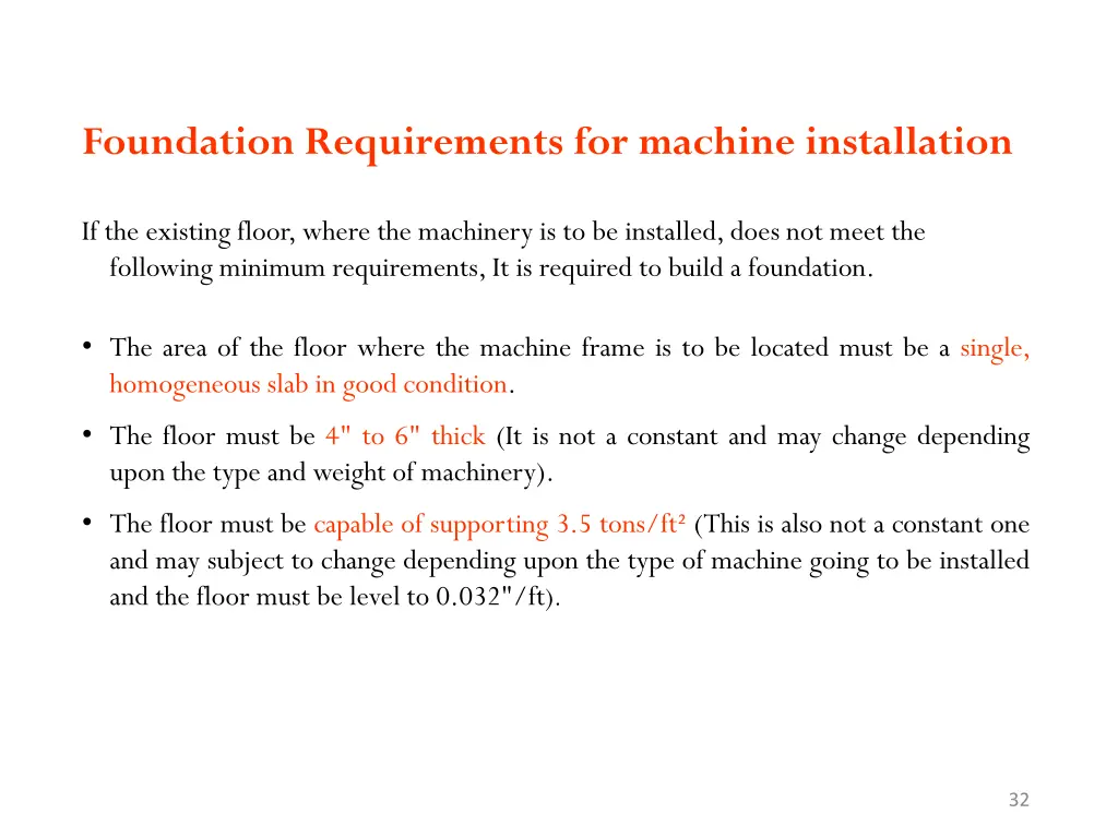 foundation requirements for machine installation