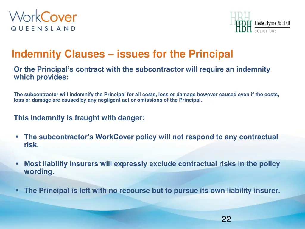 indemnity clauses issues for the principal 1