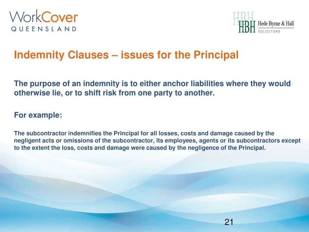 indemnity clauses issues for the principal