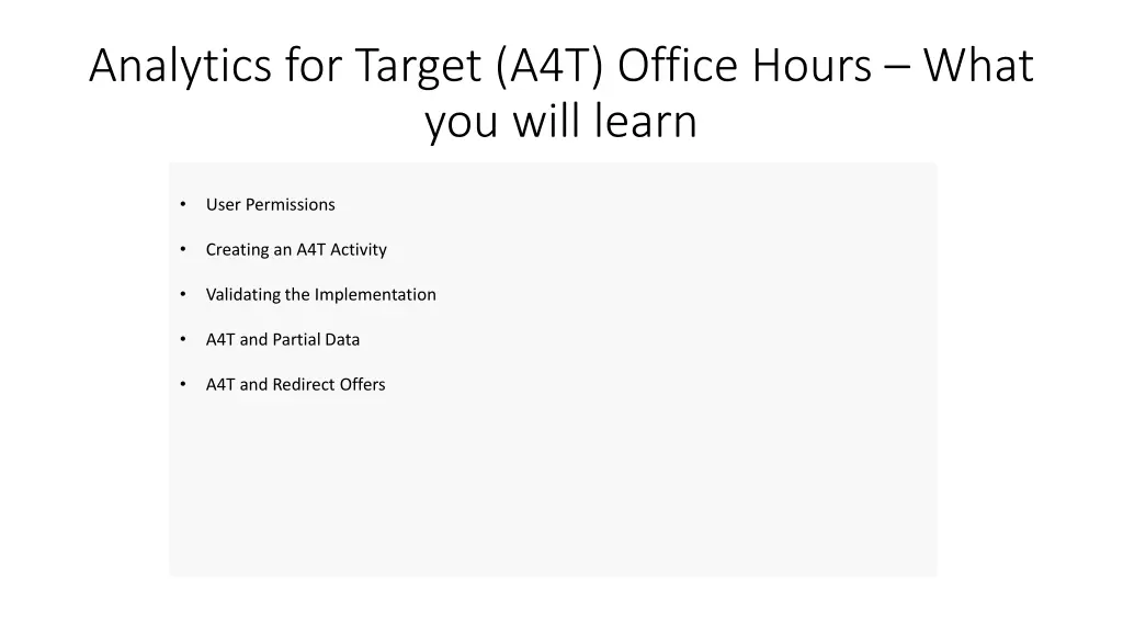 analytics for target a4t office hours what 1