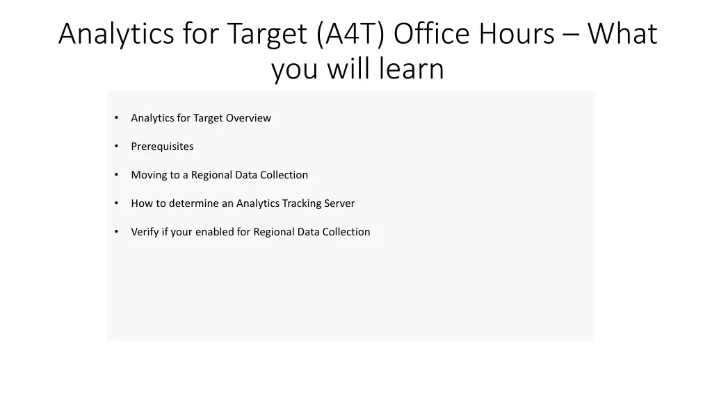 analytics for target a4t office hours what