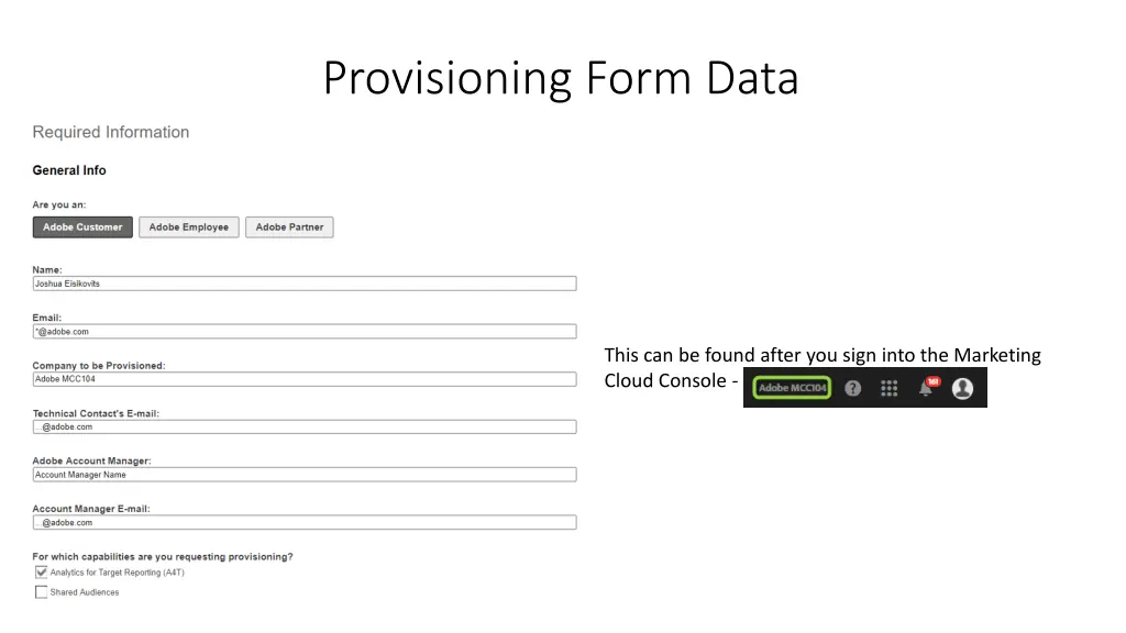 provisioning form data