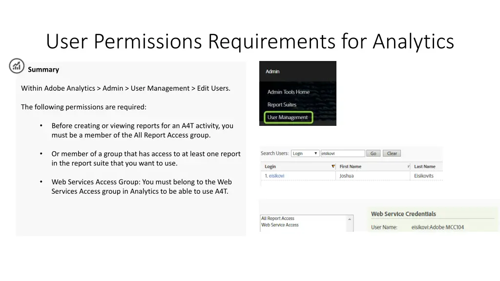 user permissions requirements for analytics