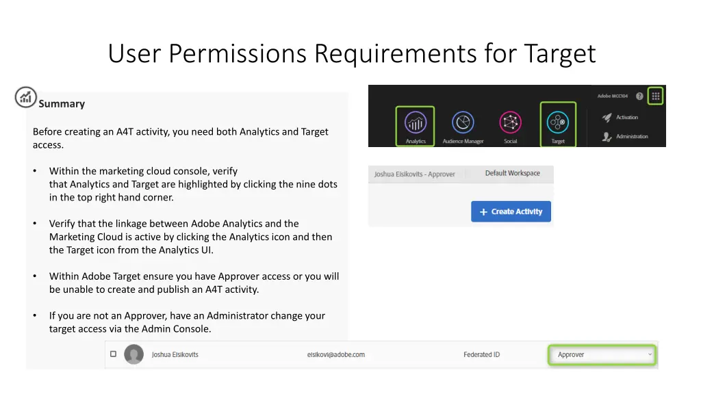 user permissions requirements for target