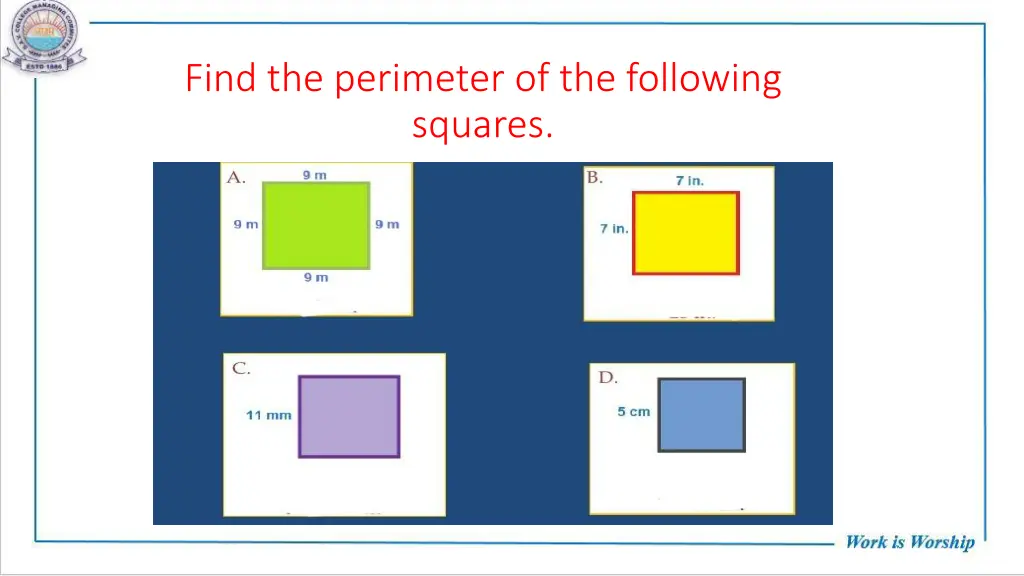 find the perimeter of the following squares