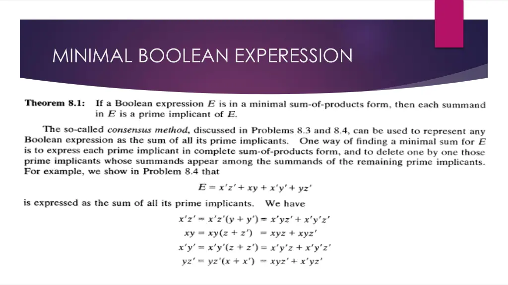 minimal boolean experession 1