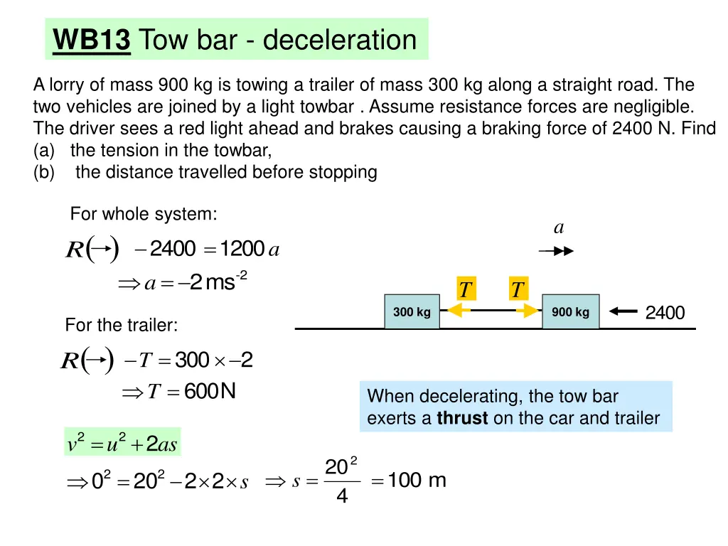 wb13 tow bar deceleration