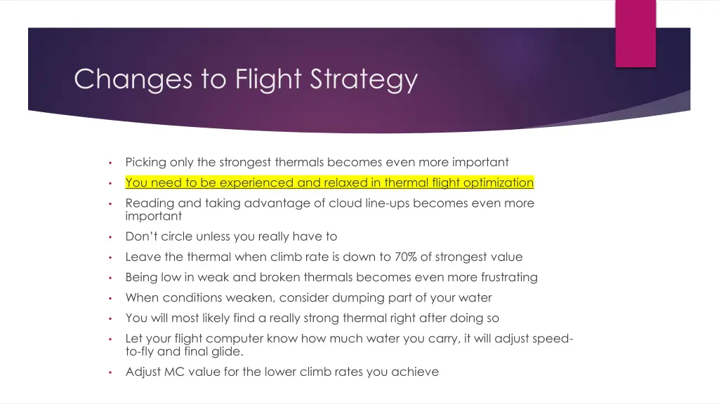 changes to flight strategy